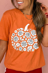 Pumpkin Graphic Cuffed Sleeve Casual T Shirt