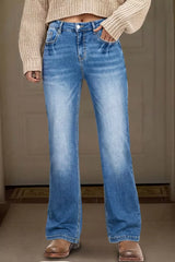 Acid Washed Straight Leg Jeans