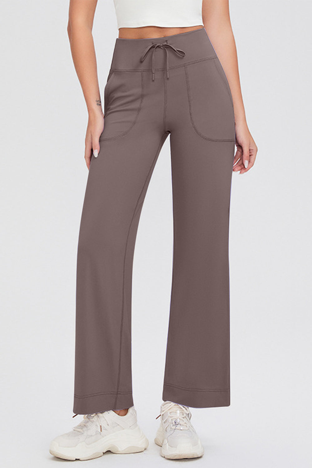 Drawstring High Waist Pants with Pockets