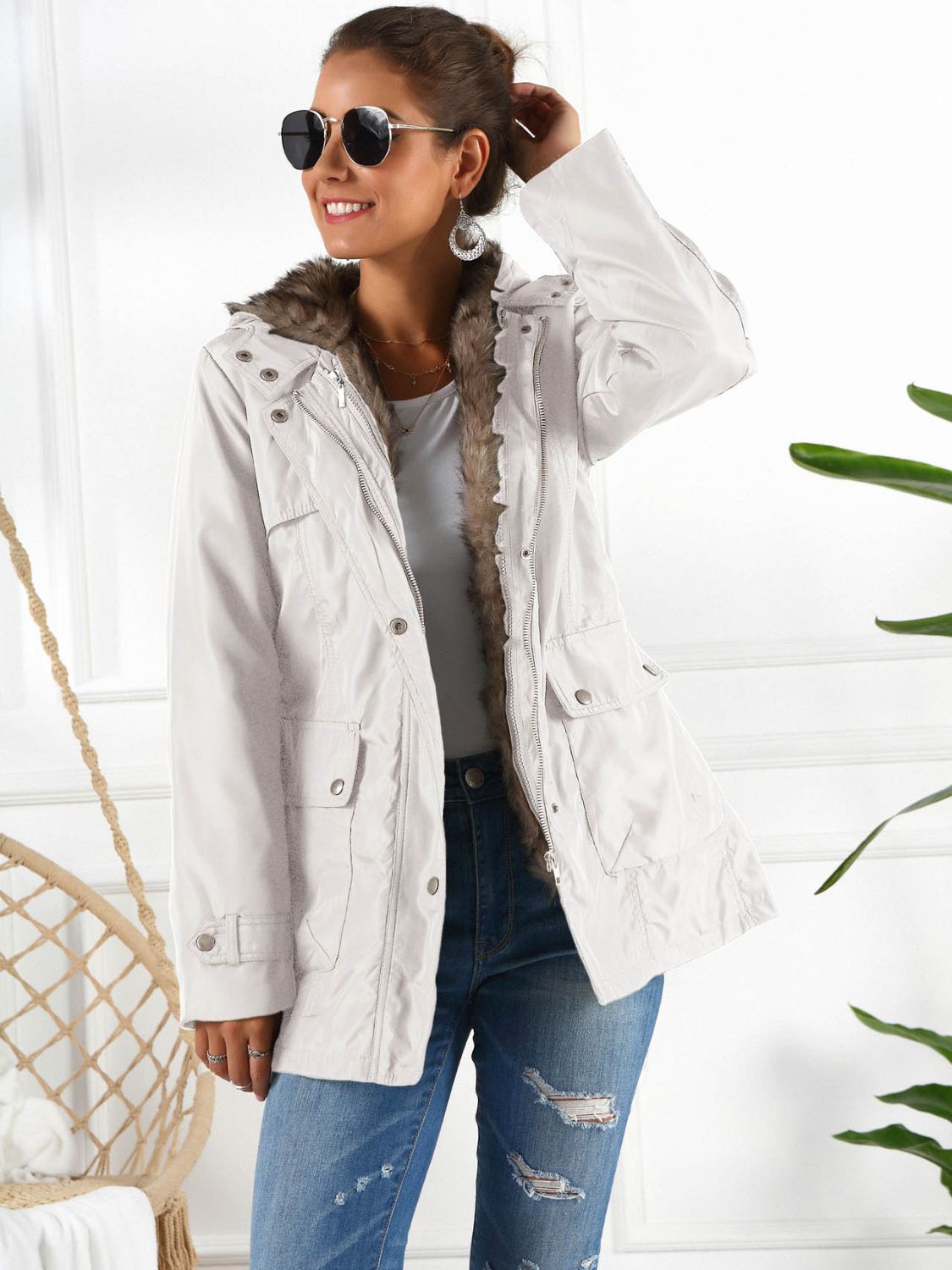 Women's Ivy Lane Full Size Hooded Jacket with Detachable Liner (Three-Way Wear)