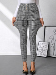 High Waist Plaid Slim Fit Pants