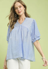 Textured Lace Trim V-Neck Boho Blouse