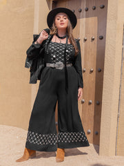 Plus Size Geometric Patterned Wide Pant Jumpsuit