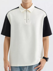 Men's Plus Size Color Block Zipper Polo