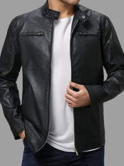 Men's Zip Up PU Leather Jacket