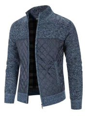 Men's Plus Size Quilted Panel Zip-Up Sweater Cardigan