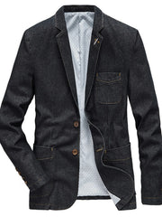 Men's Cotton Blend Lapel Collar Denim Blazer