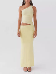 One-Shoulder Top and Maxi Skirt Set