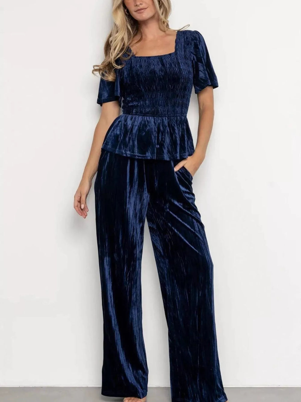 Velvet Top and Wide-Leg Pants Set