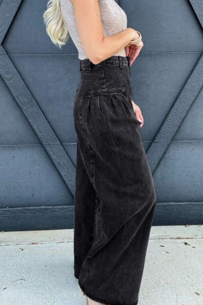 Black High Rise Wide Leg Jeans with Pockets