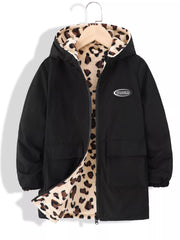 Children's Hooded Leopard Lined Warm Jacket