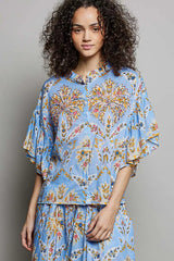 POL Floral Printed Woven Ruffle Sleeve Shirt