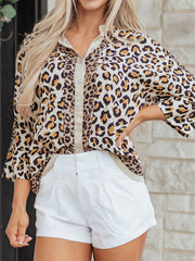 Mixed Leopard Patchwork 3/4 Sleeve Loose Shirt