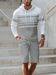 Men's Striped Hoodie & Shorts Casual Set