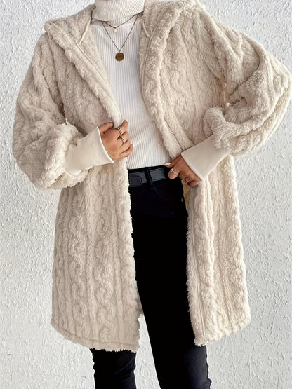 Women's Open Front Long Sleeve Fuzzy Hooded Jacket