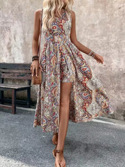 Paisley Print Romper Shorts Dress Combo