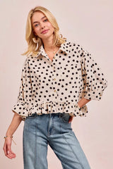 Polka Dot Printed Peplum Top