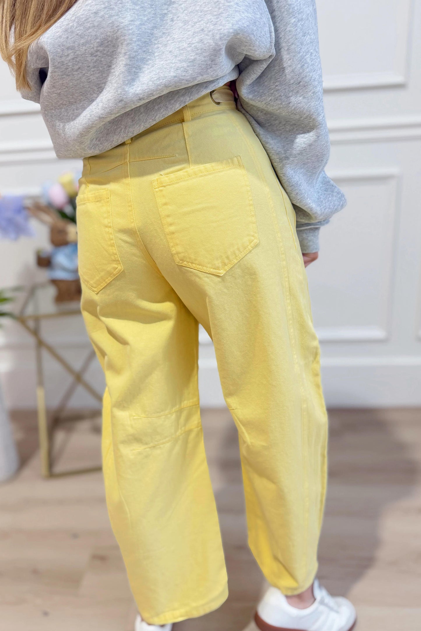 Grommet Detail Knot Waist Barrel Jeans