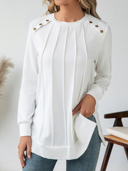 Side Slit Round Neck Long Sleeve Sweater