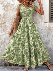 Printed V-Neck Tiered Maxi Dress