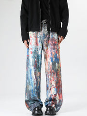 Men's Abstract Art Print Wide Leg Jeans