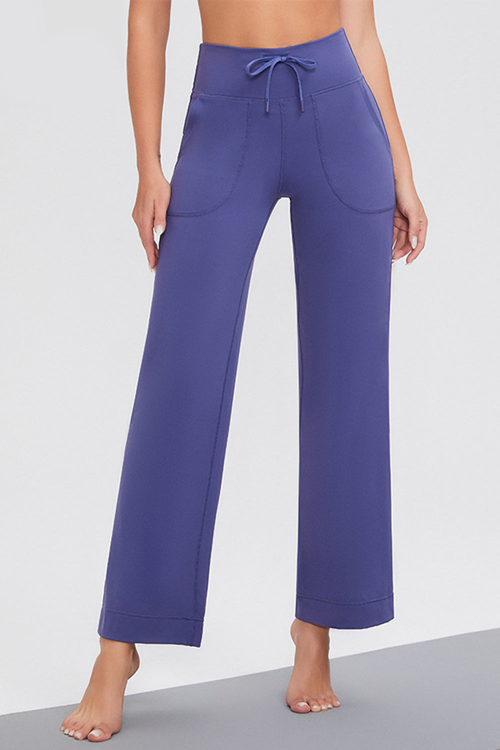 Drawstring High Waist Pants with Pockets