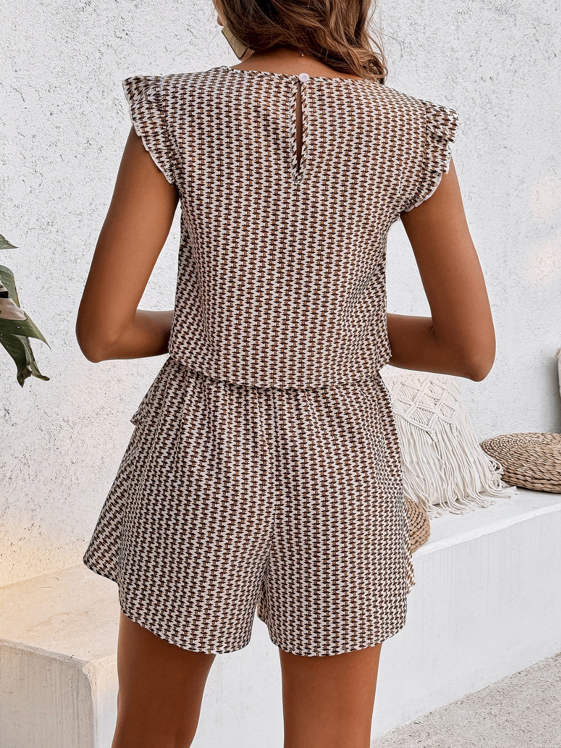 Honey Printed Round Neck Top and Layered Shorts Set