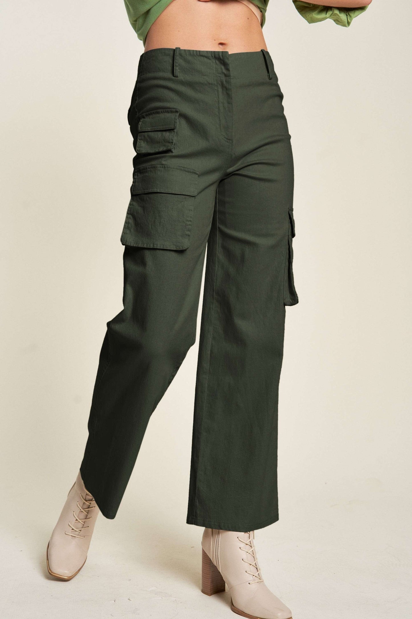 Flap Pocket Mid Rise Cargo Pants