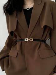 Leather Skinny Belt with Golden Buckle