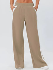 Rayon Side-Striped Wide Leg Pants