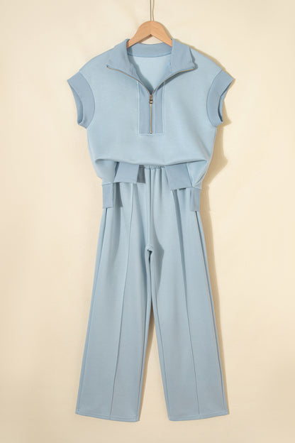 Half Zip Polo Tee Casual Pant Set