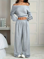Boat Neck Crop Top & Wide Leg Pants Set