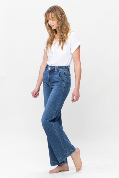 Double Button Wide Leg Jeans