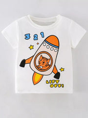 Children's Cartoon Rocket Short Sleeve T-Shirt