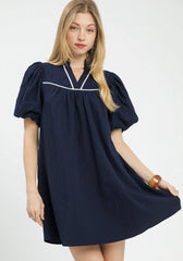 Puff Sleeve Textured Babydoll Dress