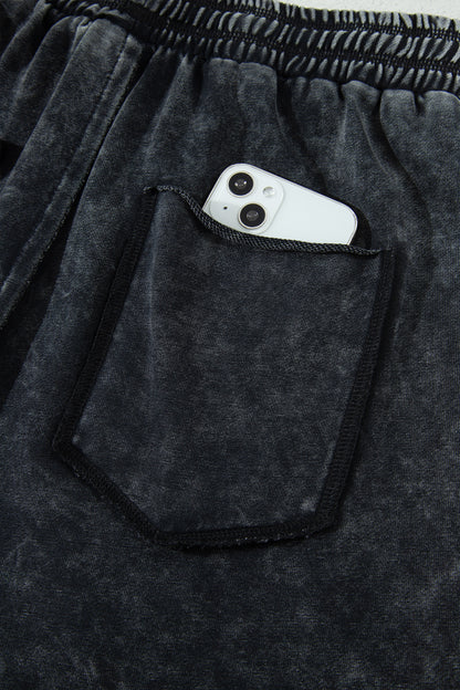 Mineral Wash Raw Seam Drawstring Barrel Pants
