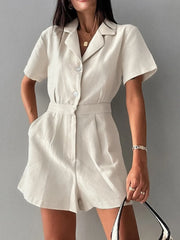 Cotton-Linen Blend Short Sleeve Romper