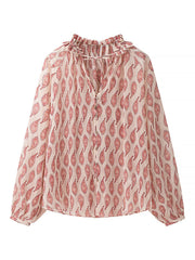 Paisley Print Frill Tie Neck Long Sleeve Blouse