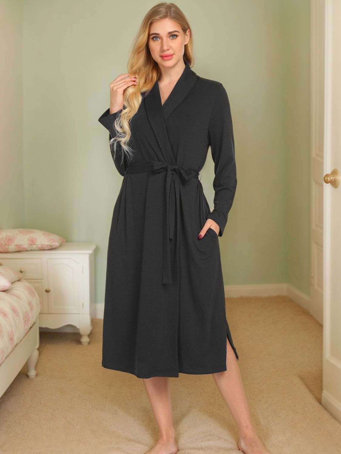 Tied Lounge Robe with Pockets