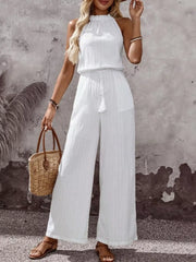 Tassel Sleeveless Wide Leg Jumpsuit