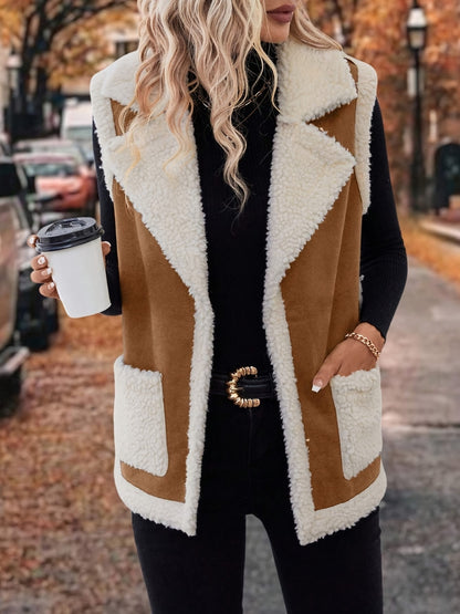 Contrast Open Front Sherpa Vest Coat