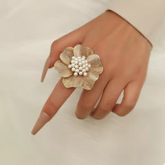 18K Gold-Plated Pearl Flower Ring