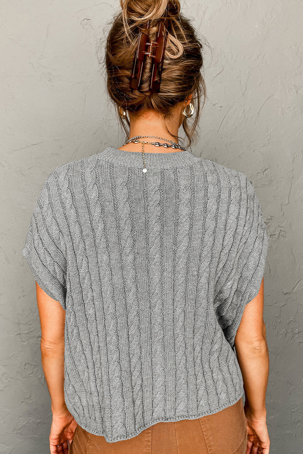 Cable Knit Short Sleeve Sweater