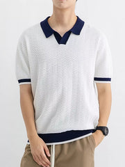 Men's Textured Knit Polo with Contrast Trim