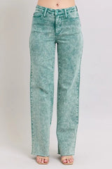 Judy Blue High Waist Garment Dyed Raw Hem Dad Jean