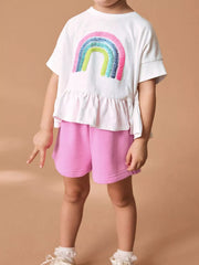 Children's Sequin Rainbow Ruffle Hem Top and Shorts Set
