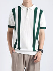 Men's Striped Knitted Polo with Zipper