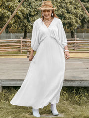 Plus Size Swiss Dot Three-Quarter Sleeve Dress