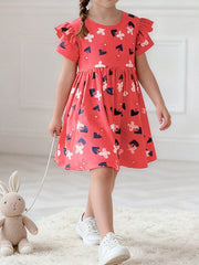 Children's Floral Print Ruffle Sleeve Dress