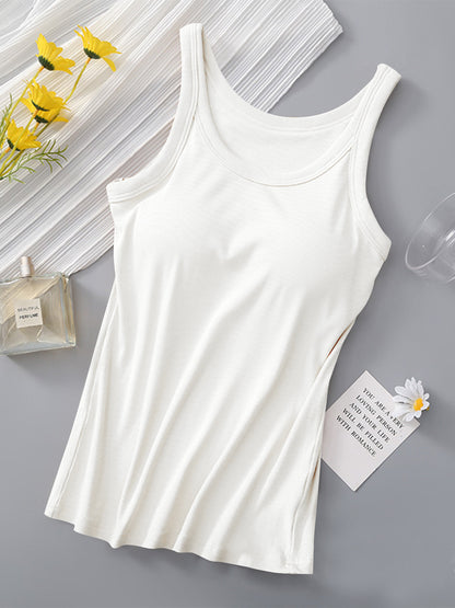 Round Neck Tank Top with Built-In Bra